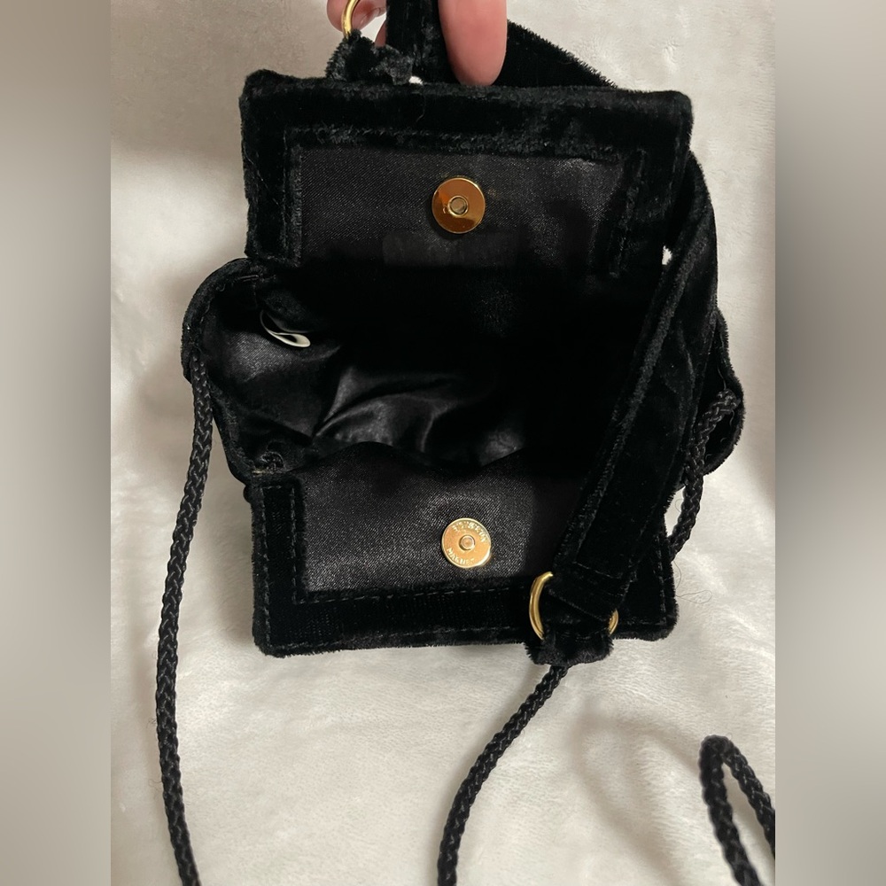 Vintage velvet black purse gold with rhinestones - Picture 7 of 9